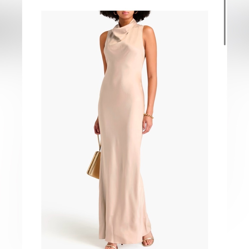 Veronica Bears KURA COWL NECK SATIN MAXI DRESS IN SAND 8